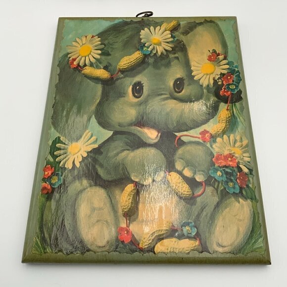 Set of 2 ~ 60's Kitsch Nursery Art Handmade Decoupage on Wood Wall Hangings 15" - Picture 5 of 10